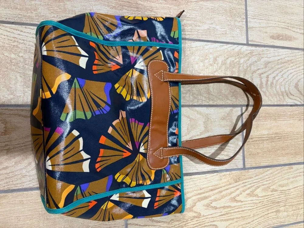 Fossil Long Live Vintage Abstract Tote Bag Coated Canvas Multicolor Leather